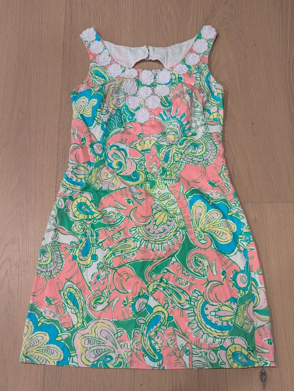 Floral Pink and Green Sleeveless Sheath Dress